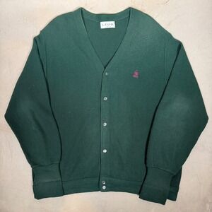 Vintage Izod Cardigan Sweater Mens XL Green Button Front Knit Made in USA Crest